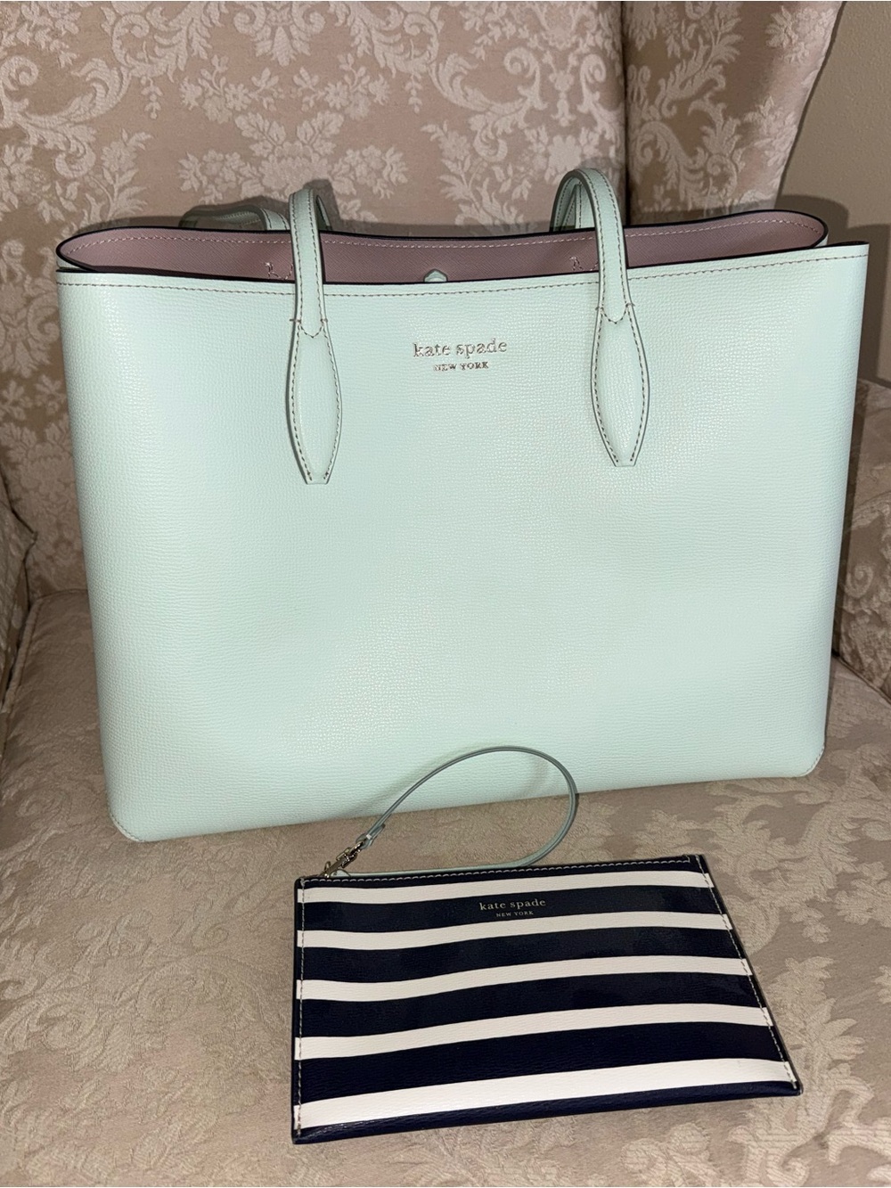 Kate Spade Mint Green Leather Tote with Attached Wristlet